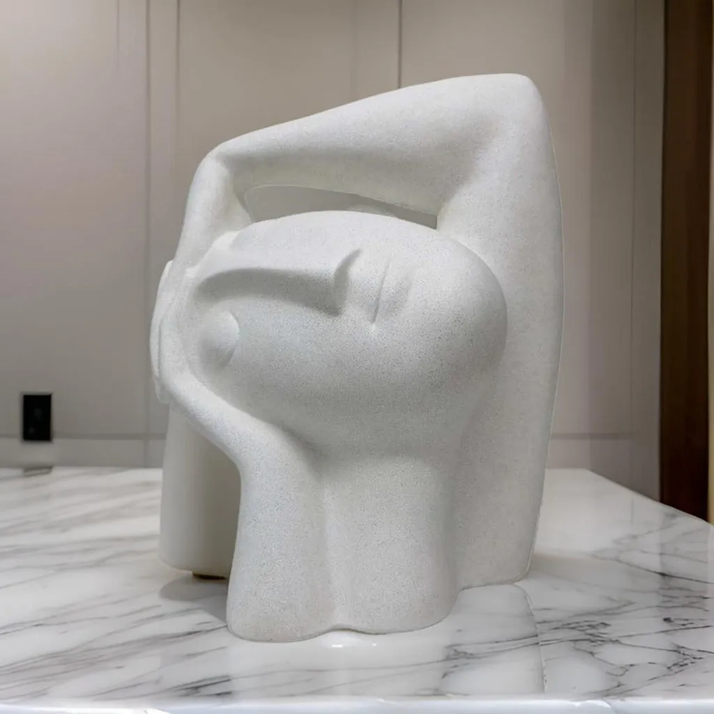 16 Inch Head Figurine Statuette, Contemporary Style White Resin Finish By Casagear Home