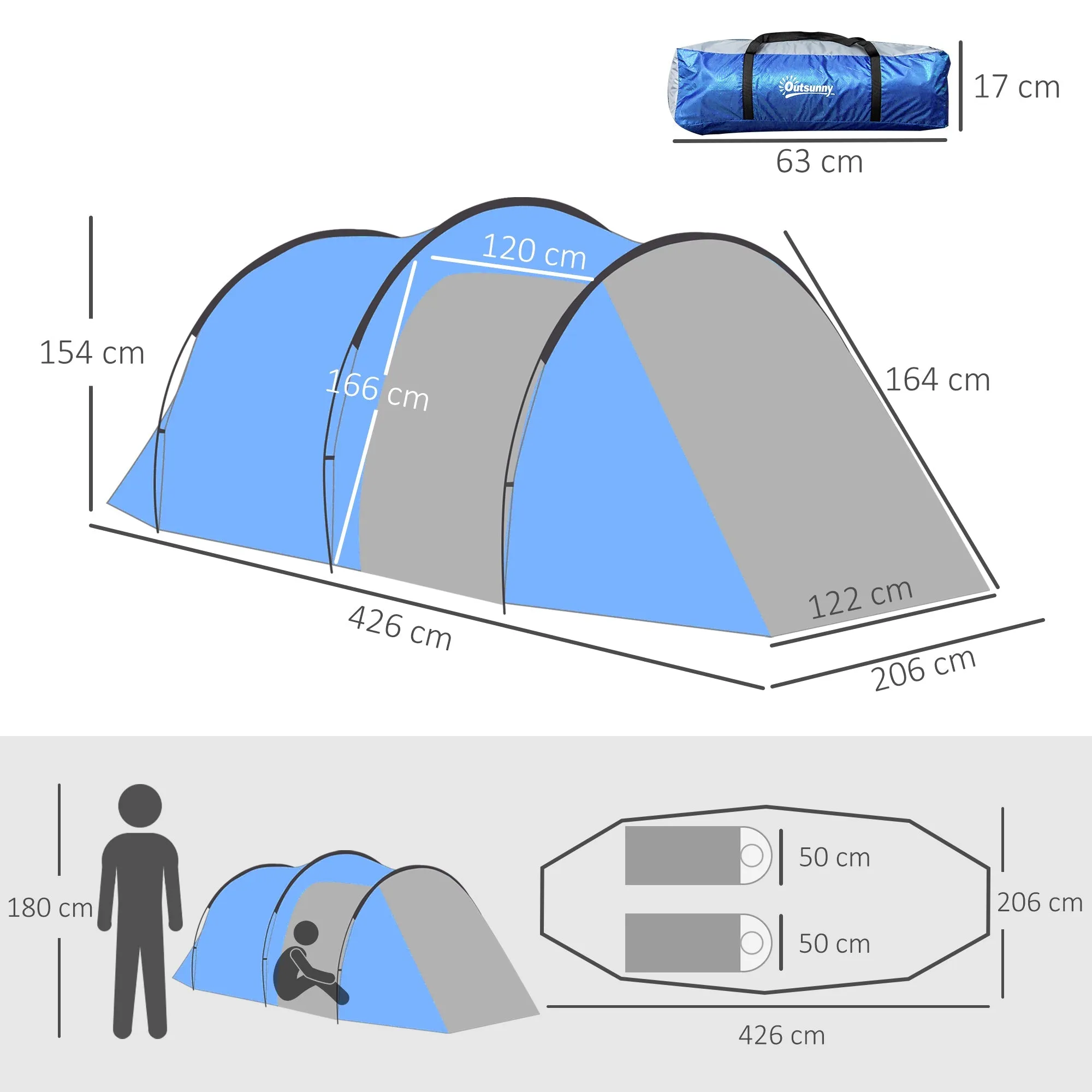2-3 Man Tunnel TentsWith Vestibule Camping Tent Porch Air Vents Rainfly Weather-Resistant Shelter Fishing Hiking Festival Shelter Home