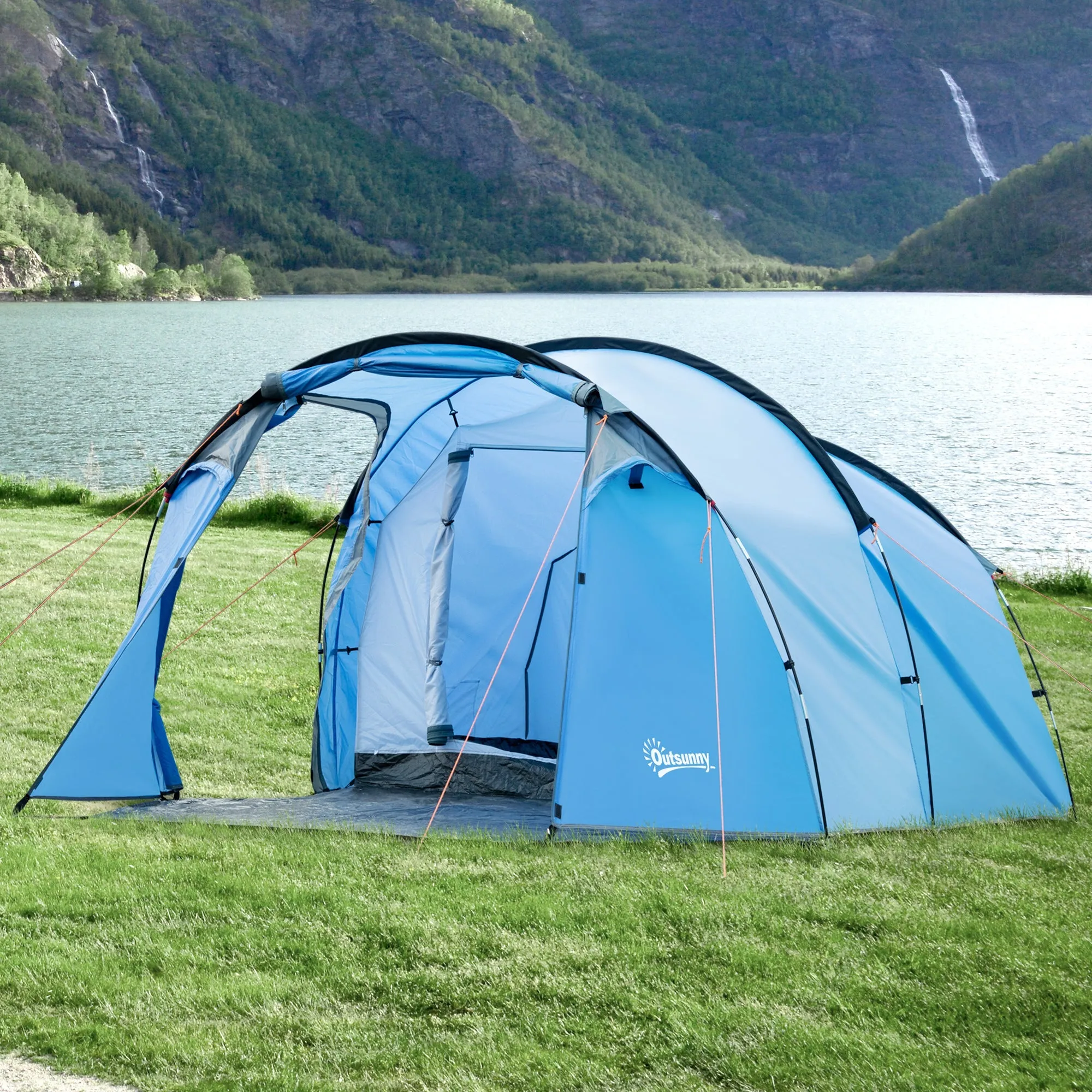 2-3 Man Tunnel TentsWith Vestibule Camping Tent Porch Air Vents Rainfly Weather-Resistant Shelter Fishing Hiking Festival Shelter Home