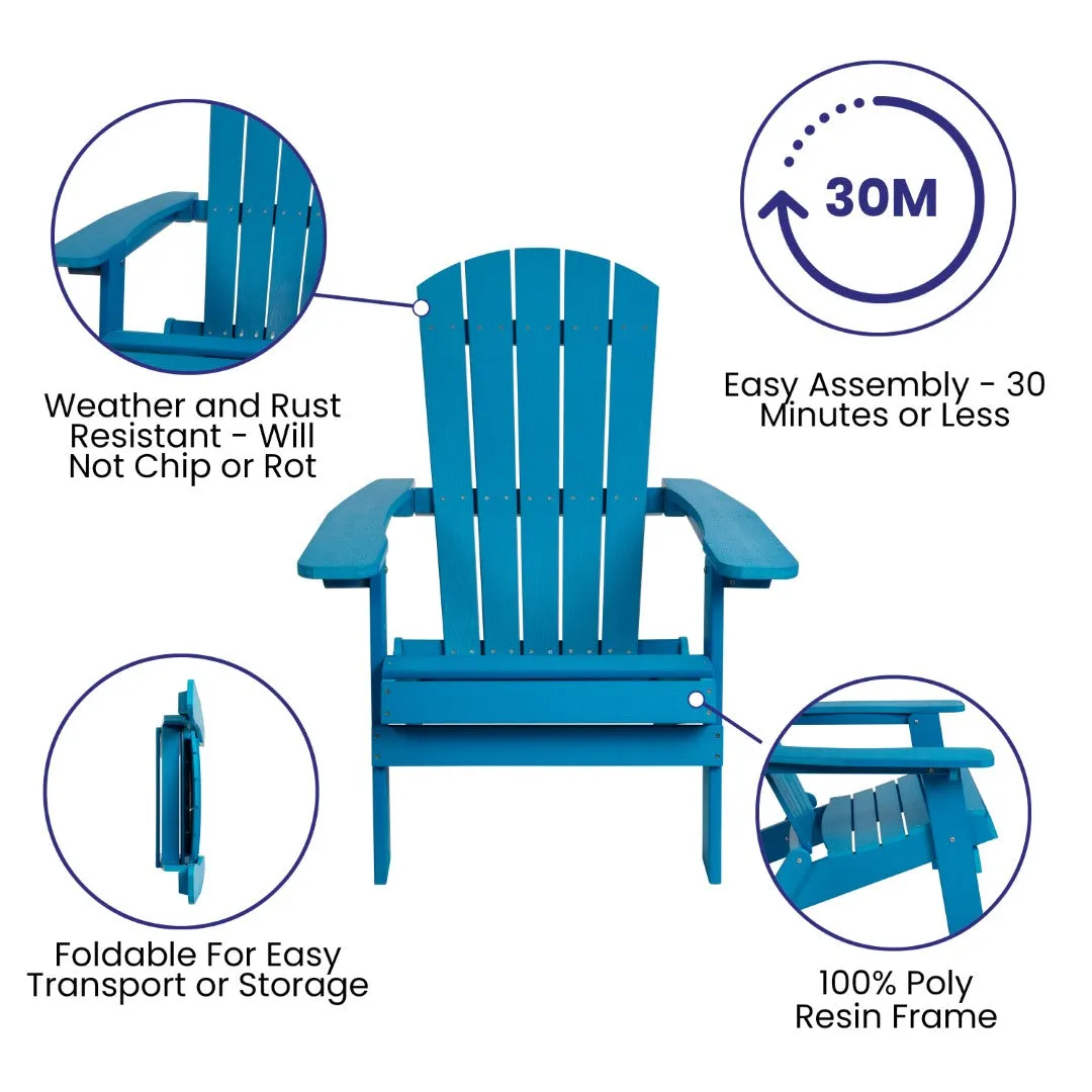 2-Pack Folding Adirondack Chairs Set with Side Table - Commercial Grade, All-Weather Resin