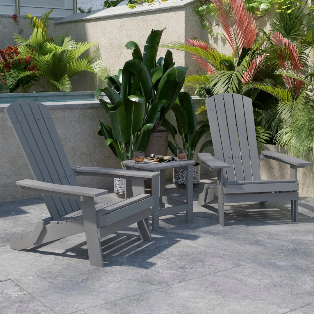 2-Pack Folding Adirondack Chairs Set with Side Table - Commercial Grade, All-Weather Resin