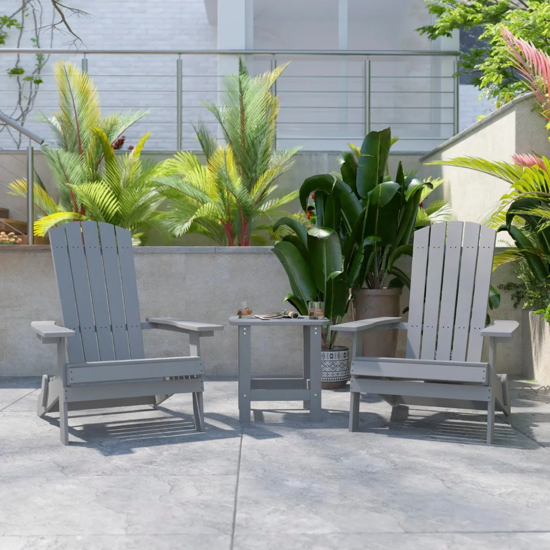 2-Pack Folding Adirondack Chairs Set with Side Table - Commercial Grade, All-Weather Resin