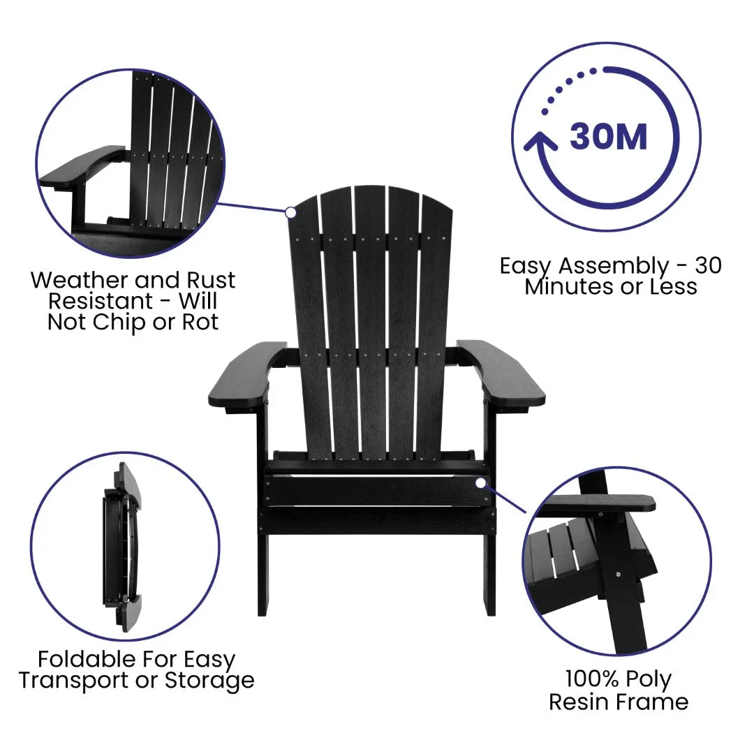 2-Pack Folding Adirondack Chairs Set with Side Table - Commercial Grade, All-Weather Resin