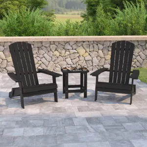 2-Pack Folding Adirondack Chairs Set with Side Table - Commercial Grade, All-Weather Resin