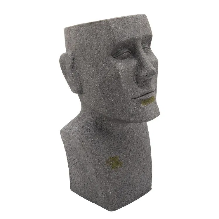 20" Moai Bust Polyresin Planter - Gray