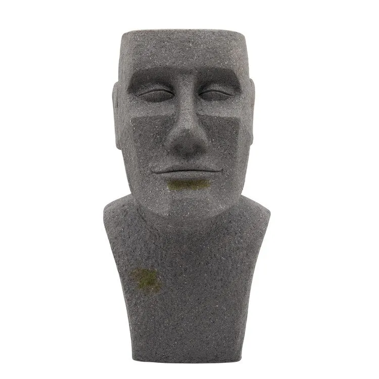 20" Moai Bust Polyresin Planter - Gray