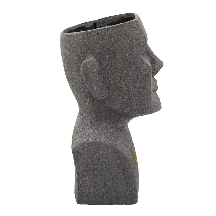 20" Moai Bust Polyresin Planter - Gray