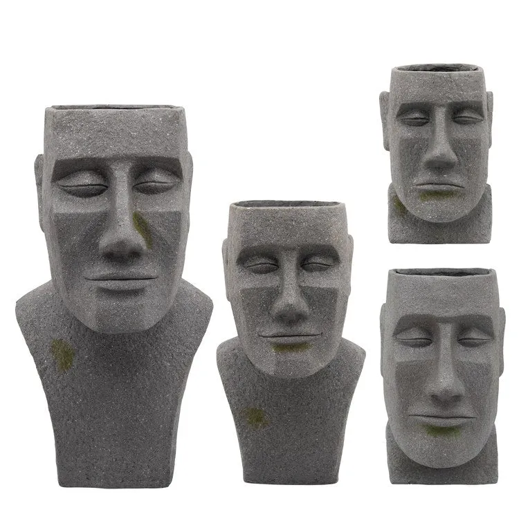 20" Moai Bust Polyresin Planter - Gray
