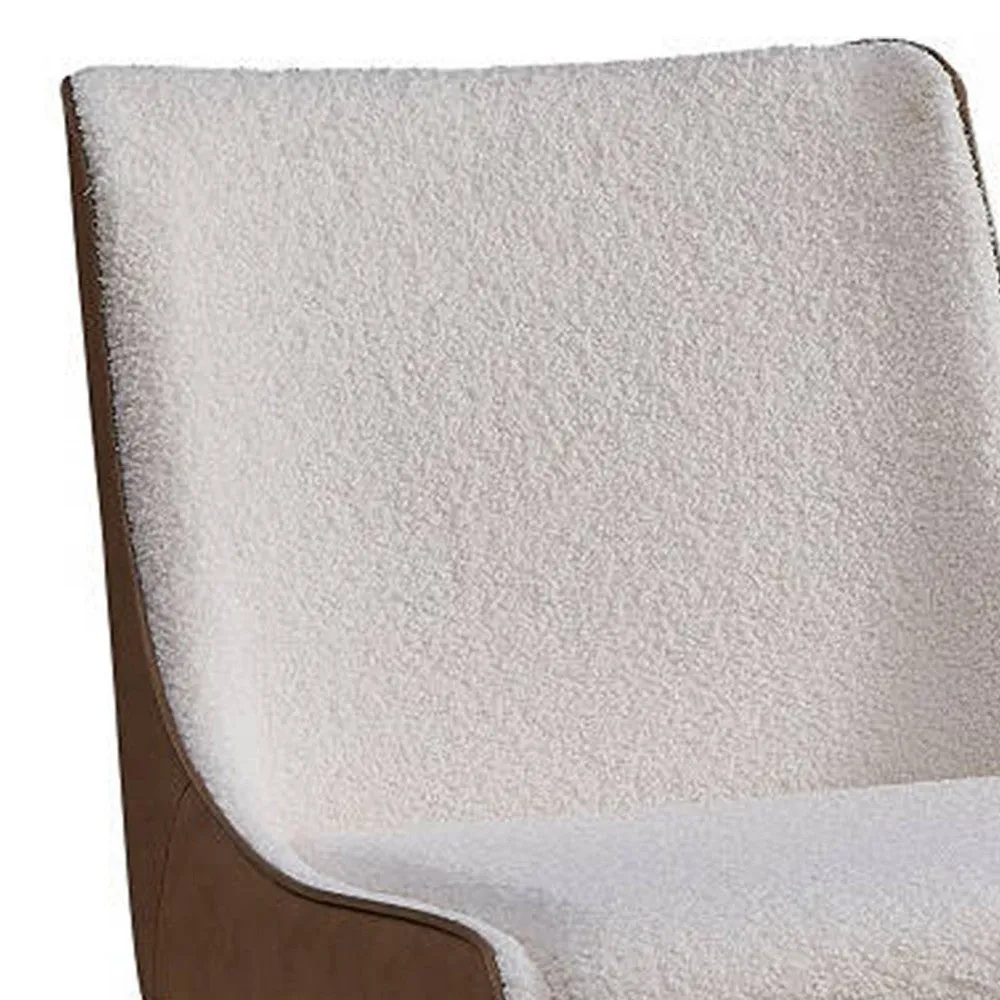 25 Inch Side Dining Chair Set of 2, Wingback, White Boucle, Walnut Brown By Casagear Home