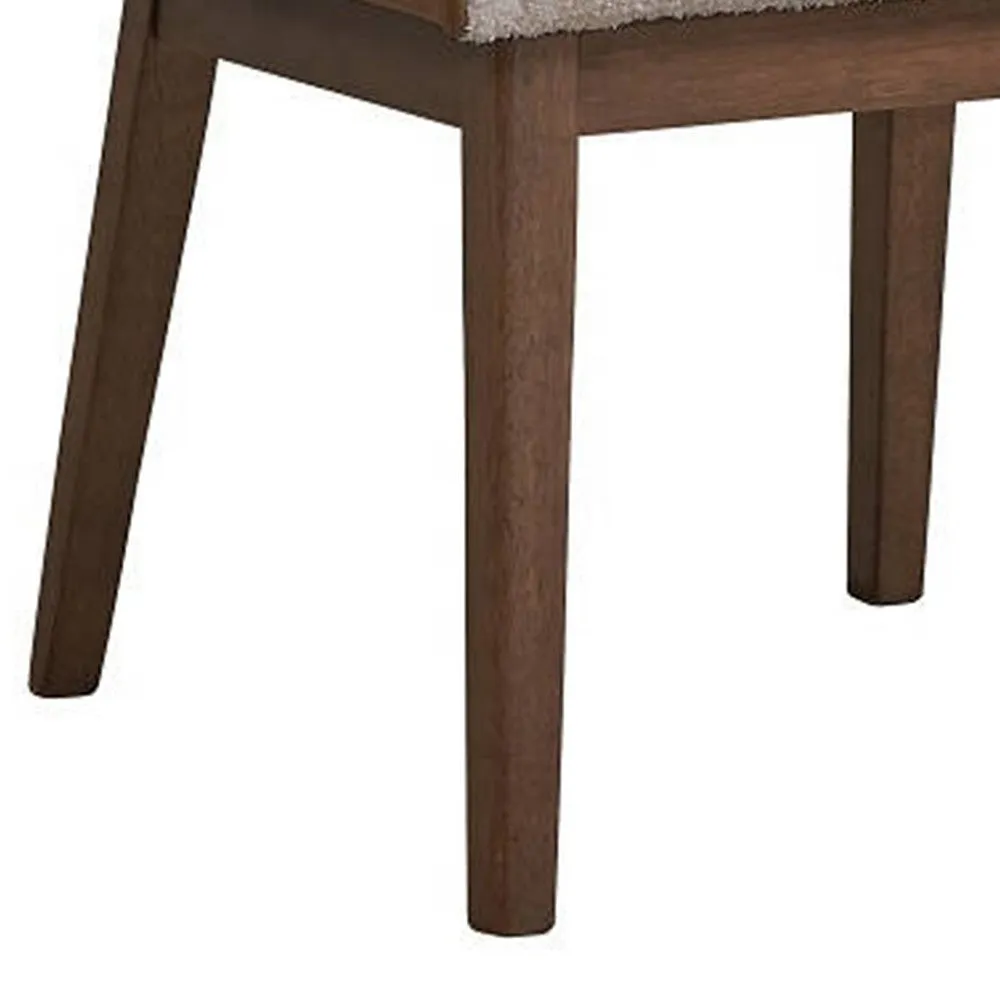 25 Inch Side Dining Chair Set of 2, Wingback, White Boucle, Walnut Brown By Casagear Home