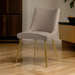 26 Inch Dining Side Chair Set of 2, Gold Metal Legs, Soft Beige Upholstery By Casagear Home
