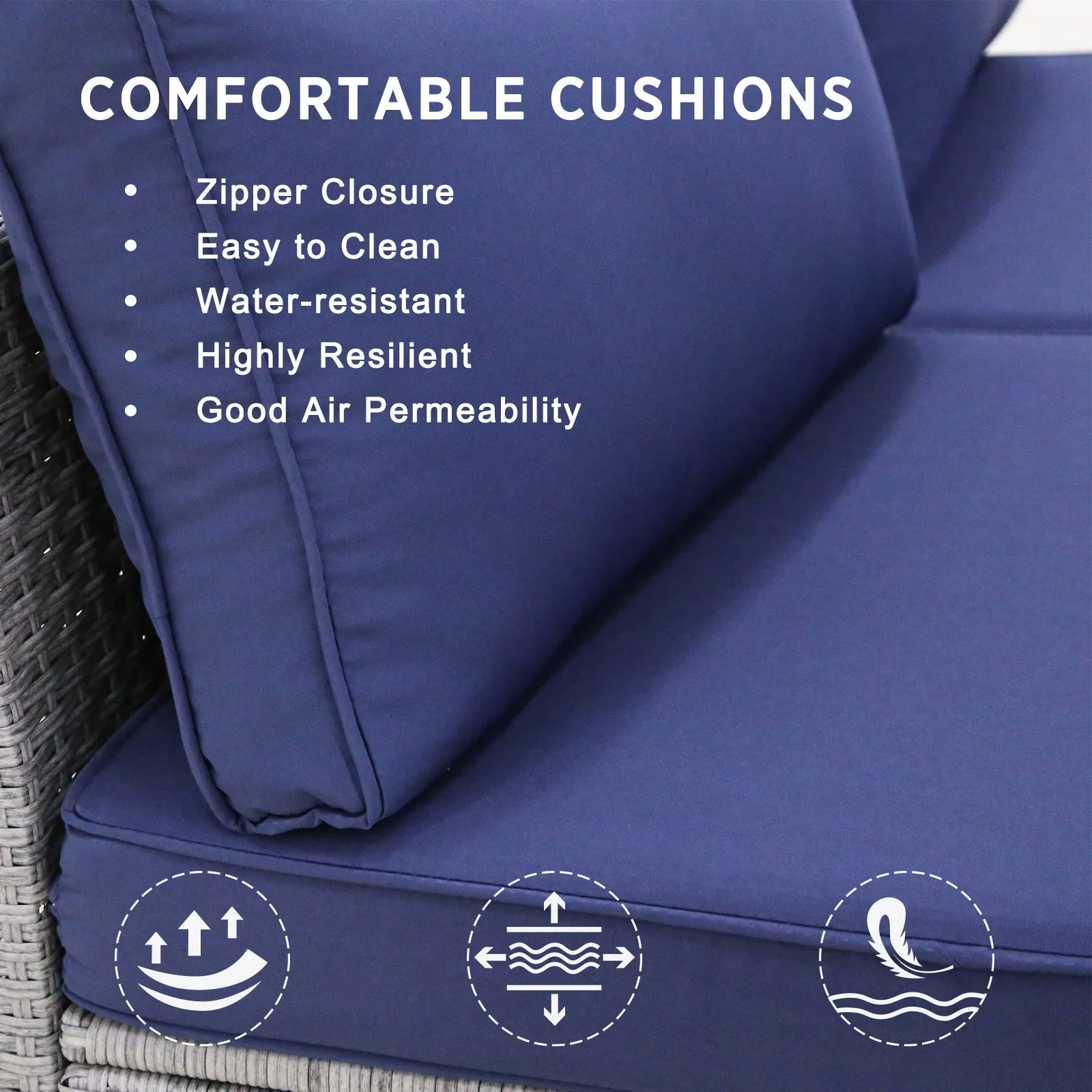 3 Piece Outdoor Wicker Loveseat, Outdoor Patio Sofa Corner Chairs with Removable Cushions and Fire Table, Sectional Wicker Sofa