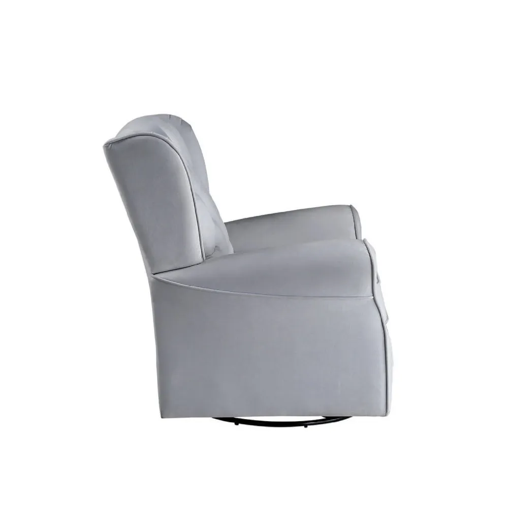 35 Inch Accent Swivel Chair, Glider, Tufted Back, Gray By Casagear Home