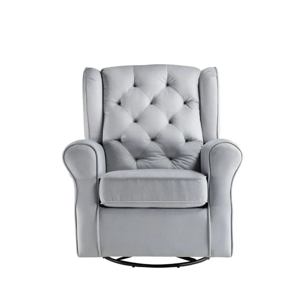 35 Inch Accent Swivel Chair, Glider, Tufted Back, Gray By Casagear Home