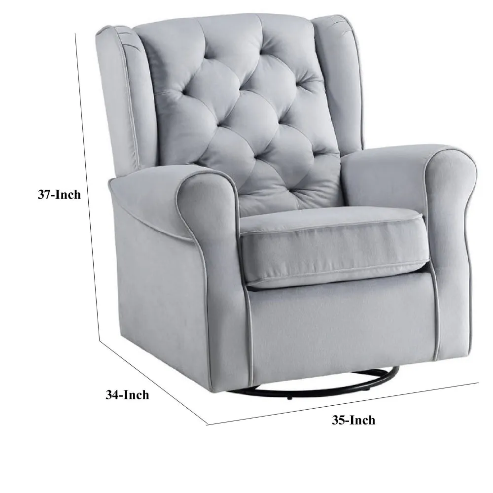 35 Inch Accent Swivel Chair, Glider, Tufted Back, Gray By Casagear Home