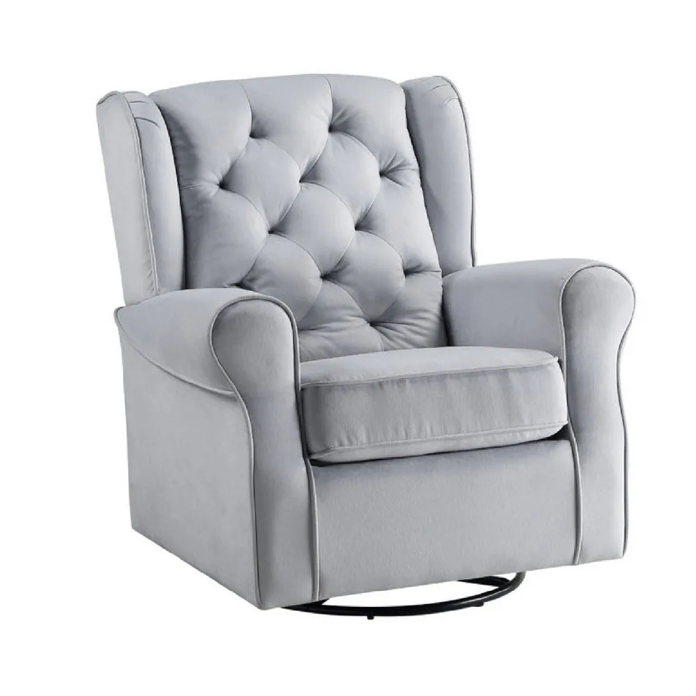 35 Inch Accent Swivel Chair, Glider, Tufted Back, Gray By Casagear Home