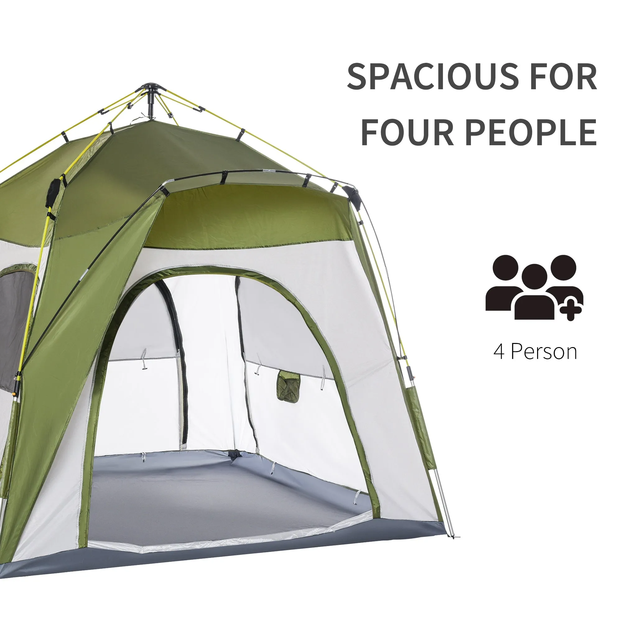 4 Person Automatic Camping Tent Outdoor Pop Up Tent Portable Backpacking Dome Shelter Green