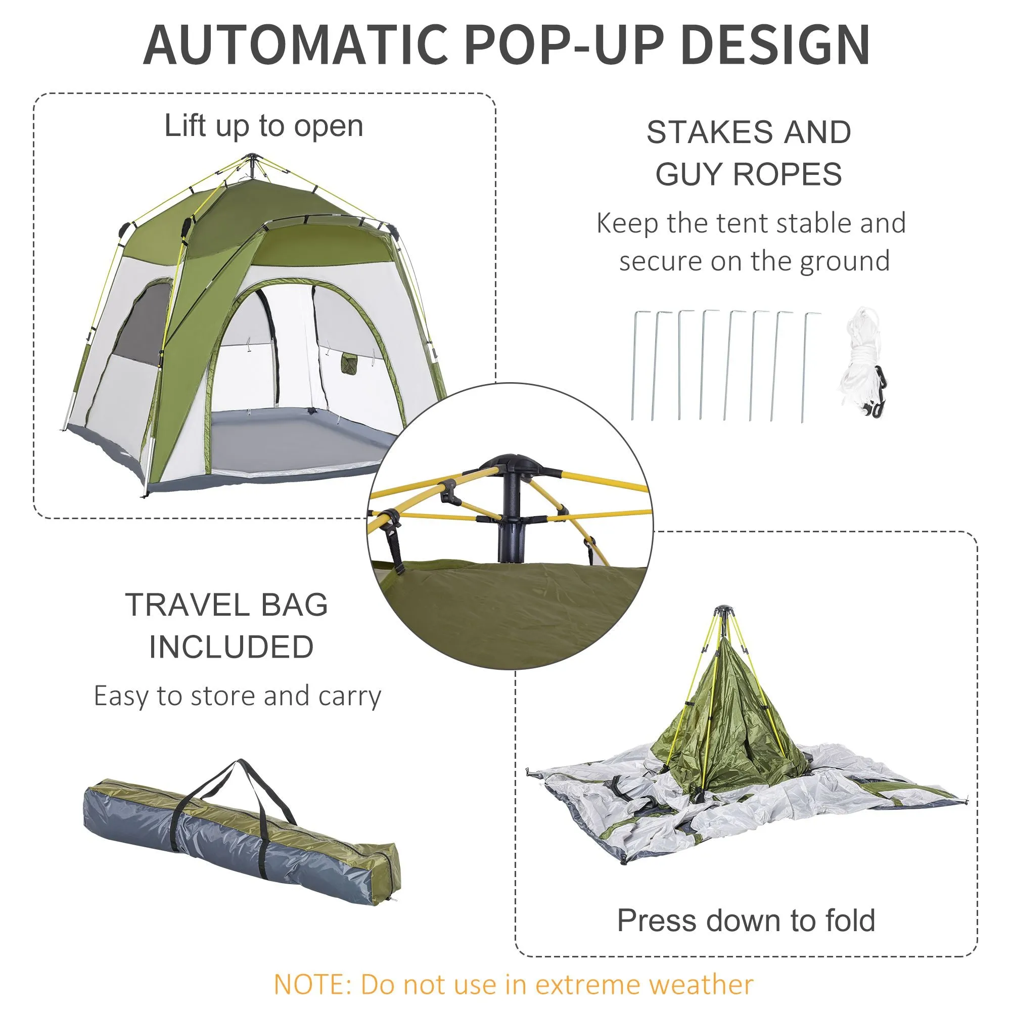 4 Person Automatic Camping Tent Outdoor Pop Up Tent Portable Backpacking Dome Shelter Green