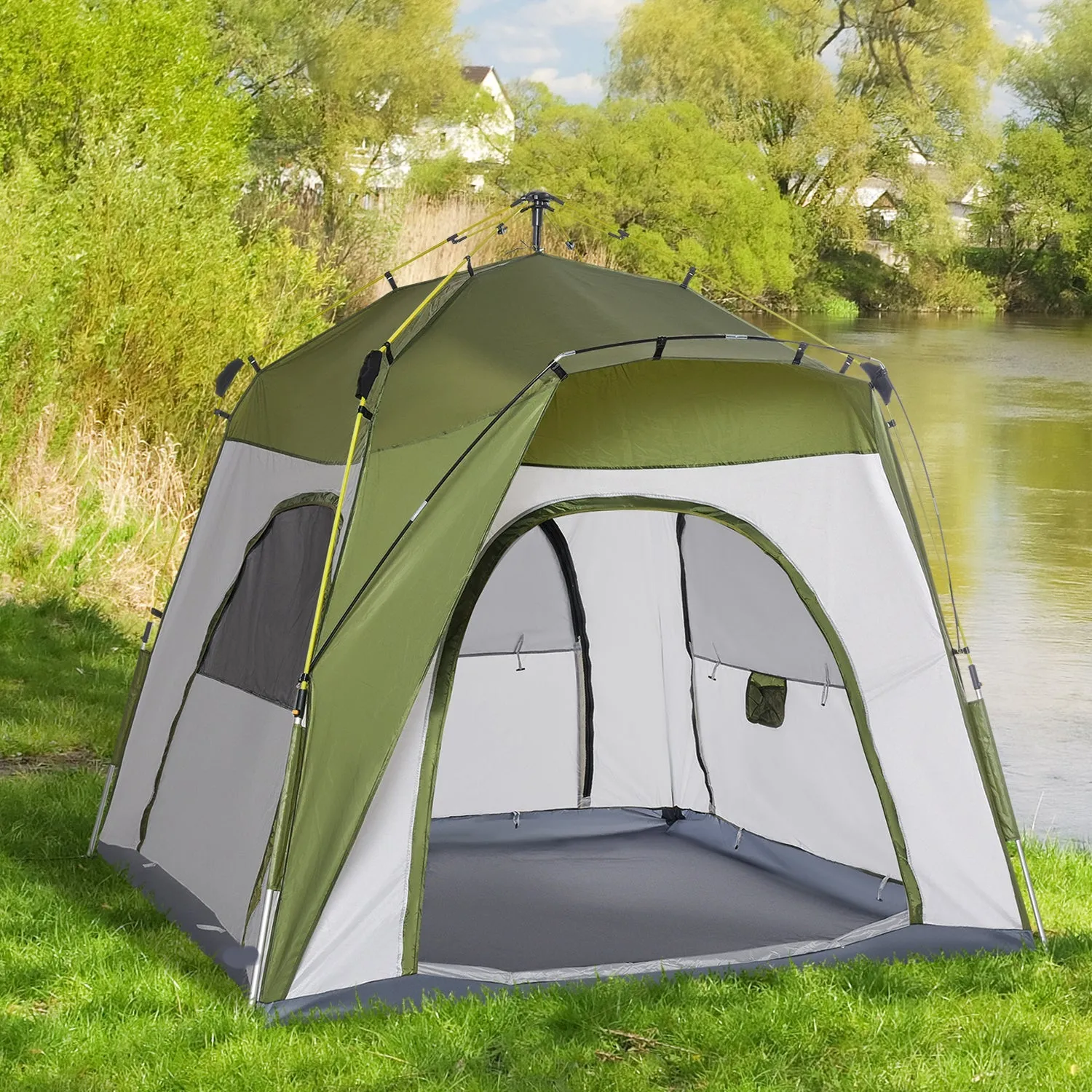 4 Person Automatic Camping Tent Outdoor Pop Up Tent Portable Backpacking Dome Shelter Green