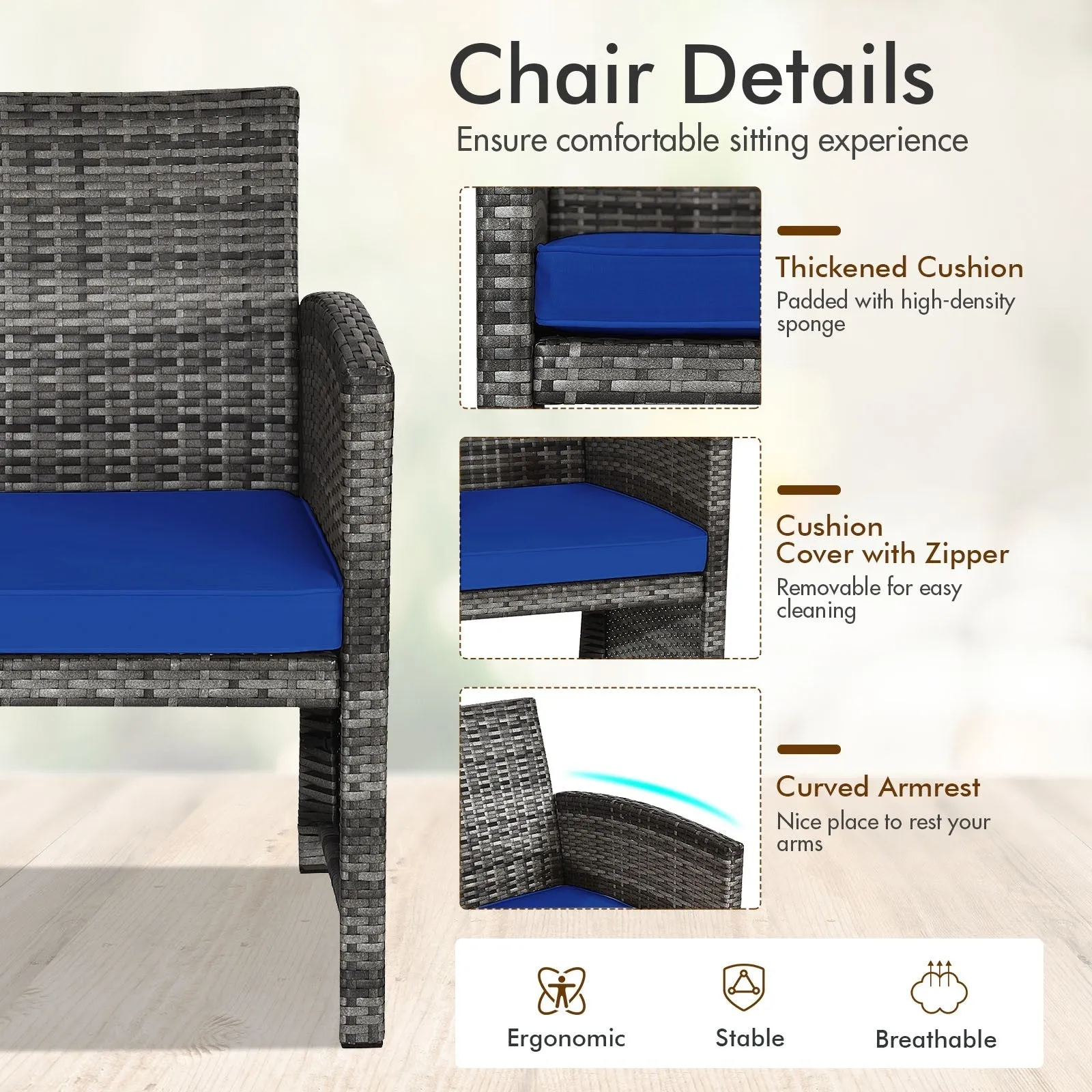 4pc Patio Rattan Furniture Set - Navy