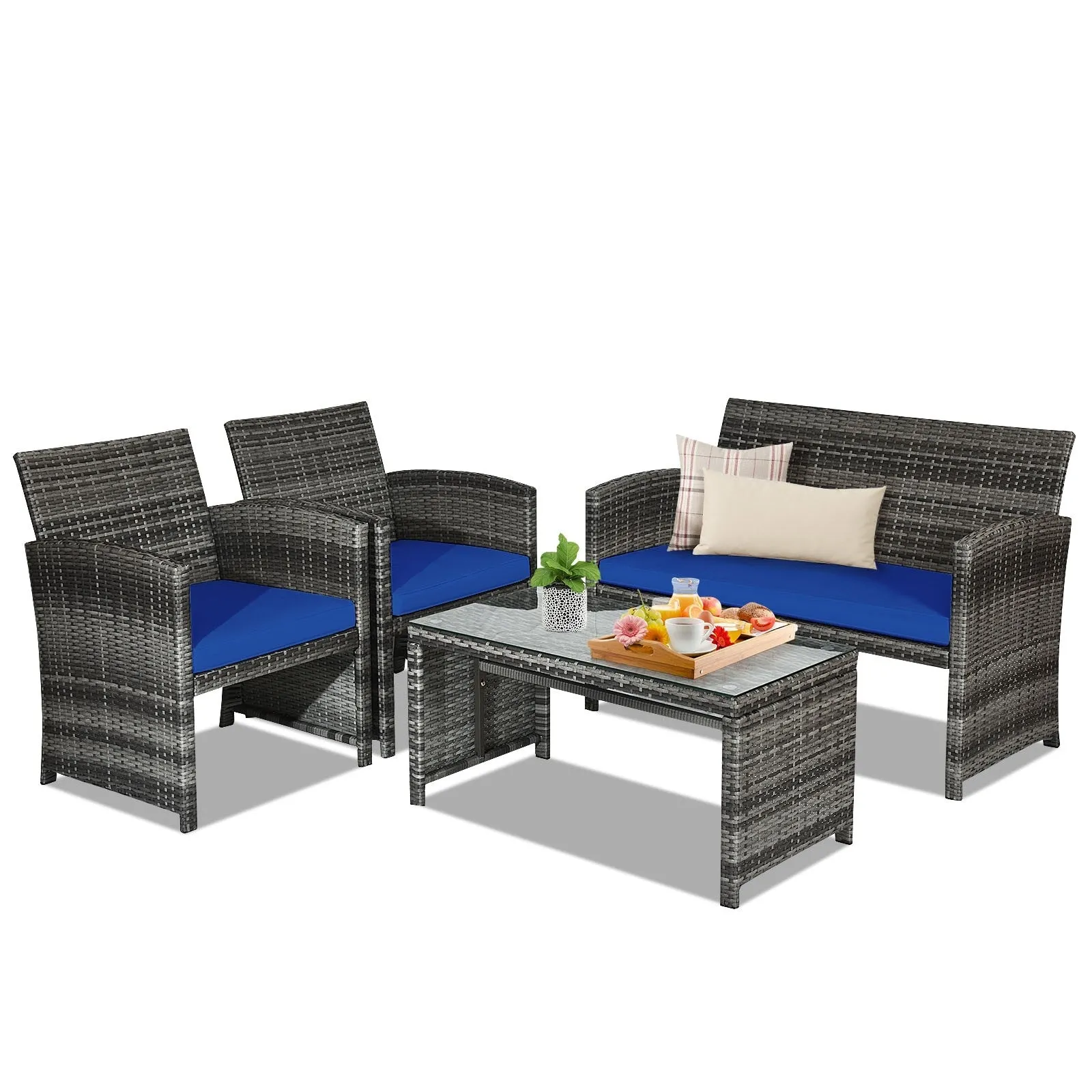 4pc Patio Rattan Furniture Set - Navy