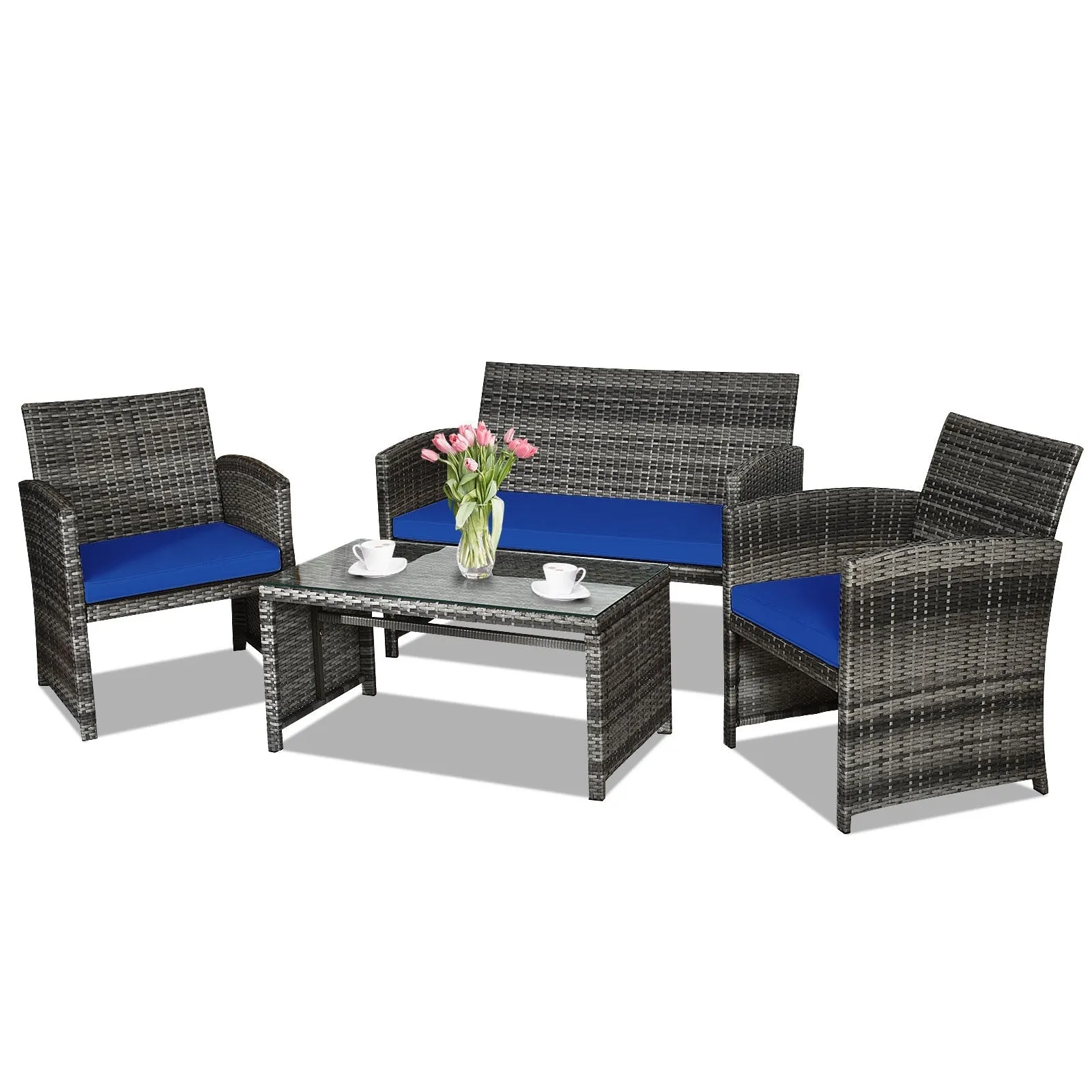 4pc Patio Rattan Furniture Set - Navy