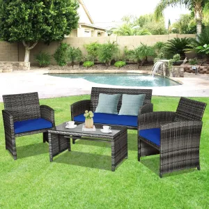 4pc Patio Rattan Furniture Set - Navy