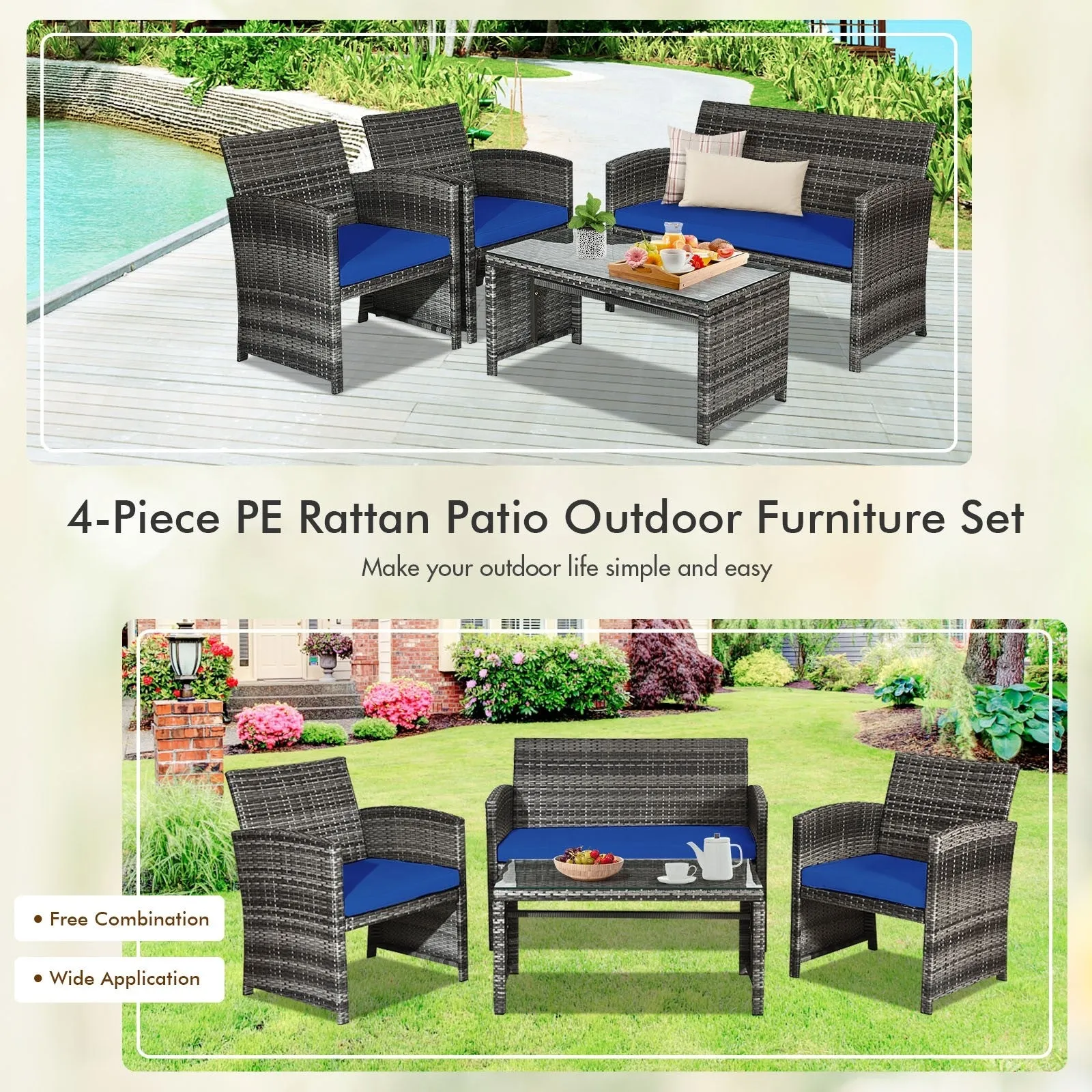 4pc Patio Rattan Furniture Set - Navy