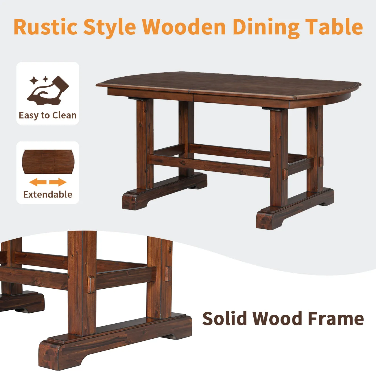 6-Piece Extendable Wood Dining Table Set, 60-78", Cherry Finish, Includes 4 Chairs, Bench - Seats 6