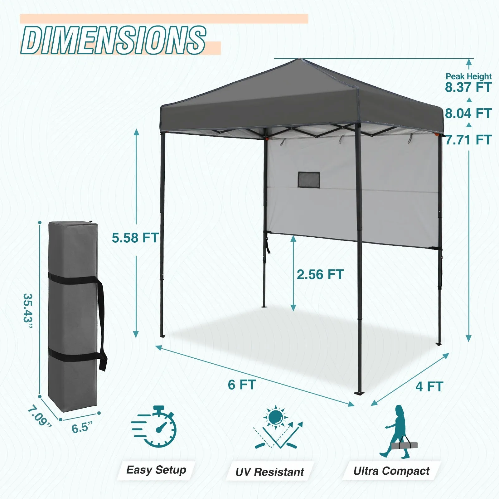 6x4 ft Instant Pop Up Canopy with Adjustable Sun Wall