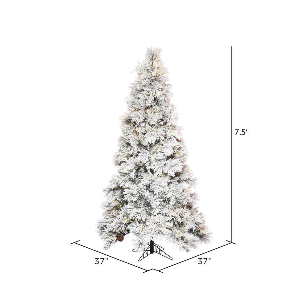 7.5' x 37" Flocked Atka Pencil Artificial Christmas tree Warm White LED