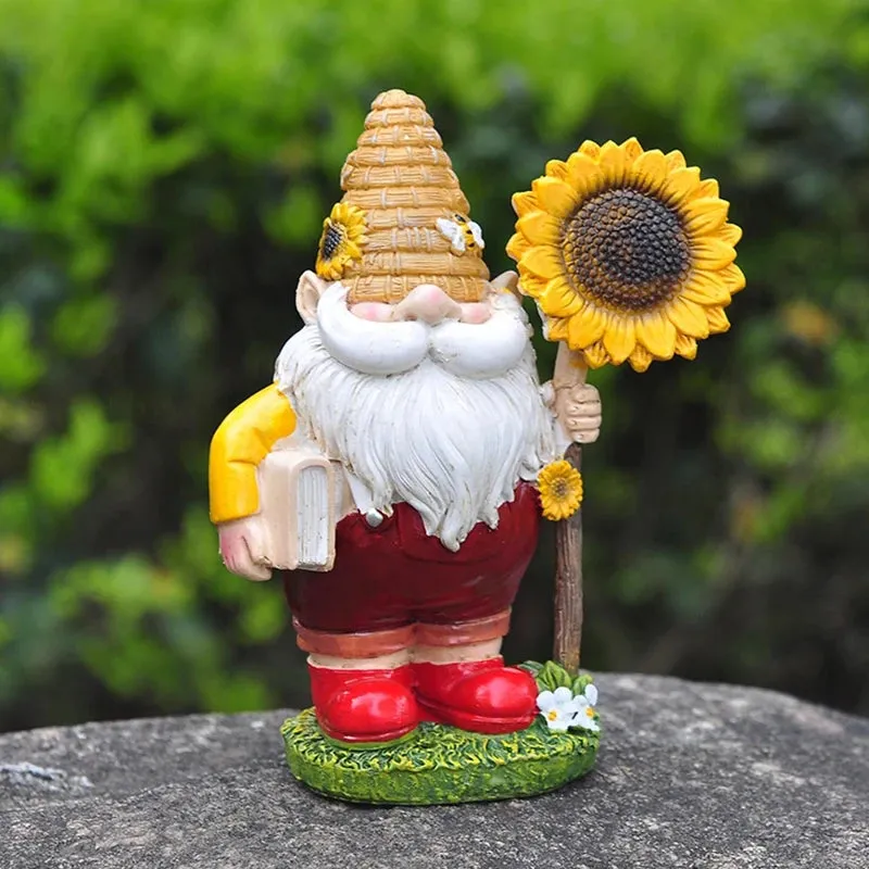 Adorable Sunflower Gnome Resin Statue