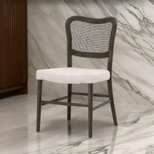 Aina 23 Inch Dining Chair Set of 2, Curved Cane Back, White, Oak Brown By Casagear Home