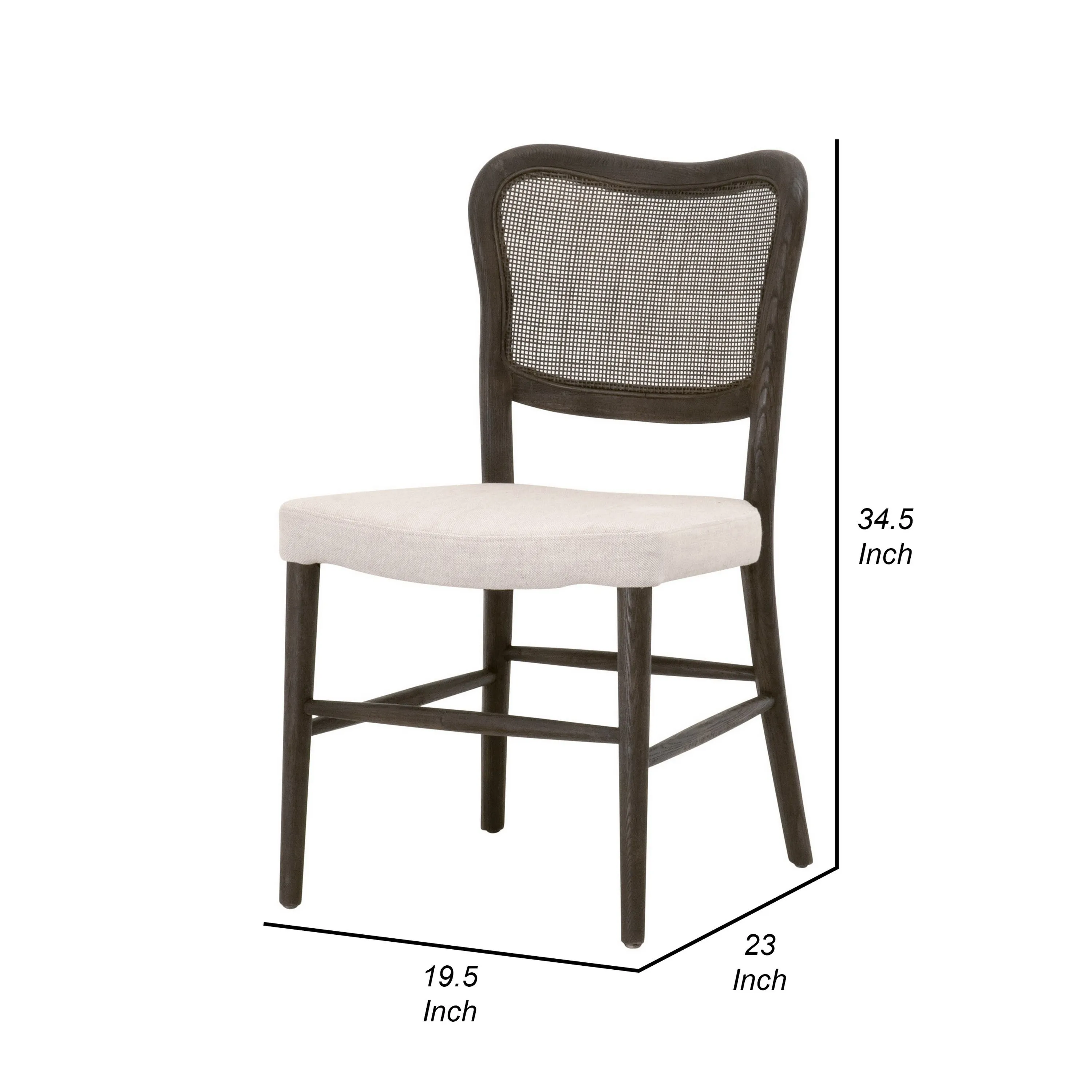 Aina 23 Inch Dining Chair Set of 2, Curved Cane Back, White, Oak Brown By Casagear Home