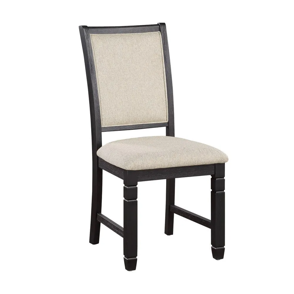 Anji 24 Inch Side Dining Chairs Set of 2, Cushioned Seat, Curved Back, Black, Beige By Casagear Home