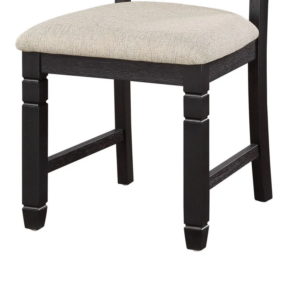 Anji 24 Inch Side Dining Chairs Set of 2, Cushioned Seat, Curved Back, Black, Beige By Casagear Home