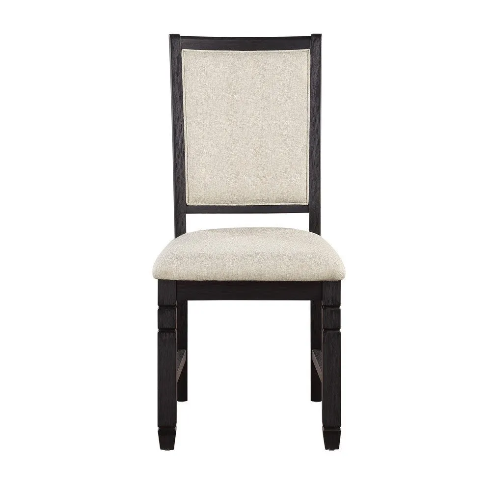 Anji 24 Inch Side Dining Chairs Set of 2, Cushioned Seat, Curved Back, Black, Beige By Casagear Home