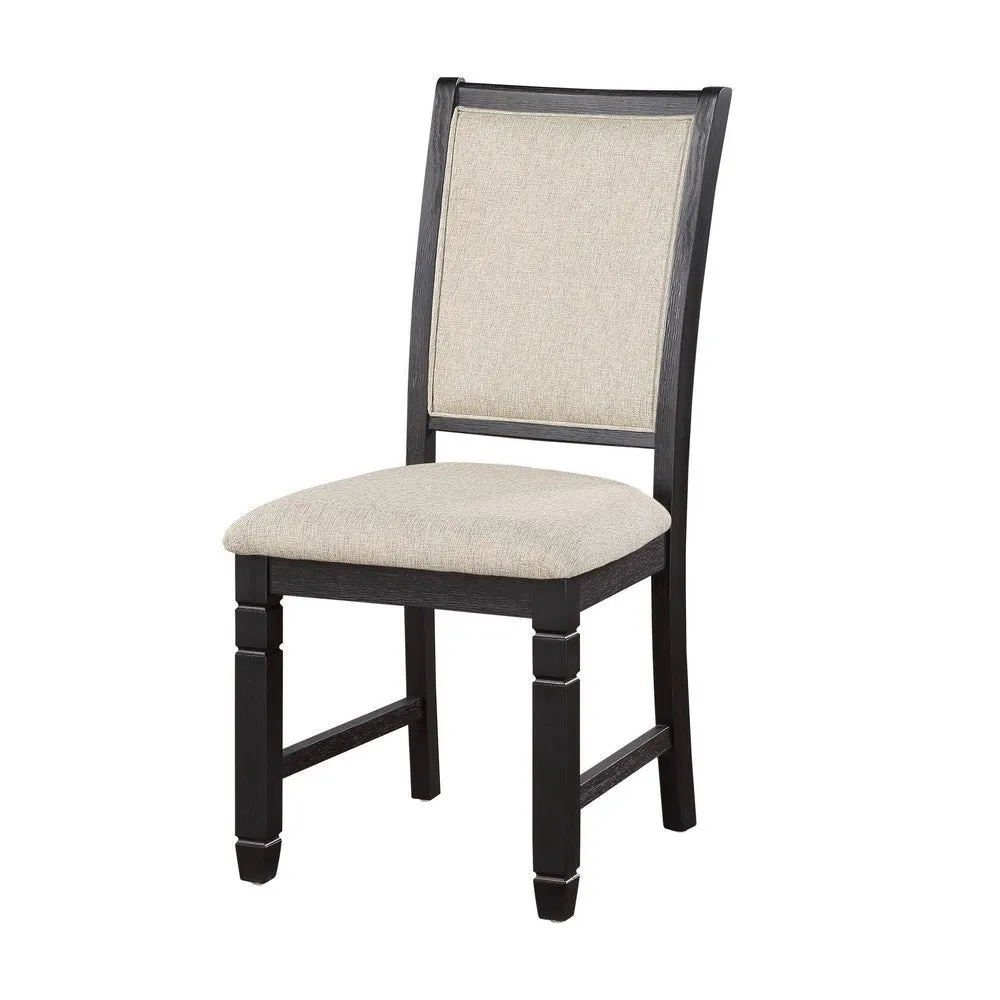 Anji 24 Inch Side Dining Chairs Set of 2, Cushioned Seat, Curved Back, Black, Beige By Casagear Home