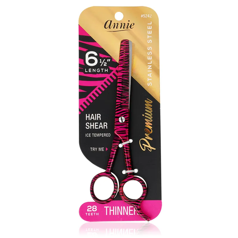 Annie Stainless Steel Thinning Hair Shears 6.5 Inch Pink Zebra Pattern