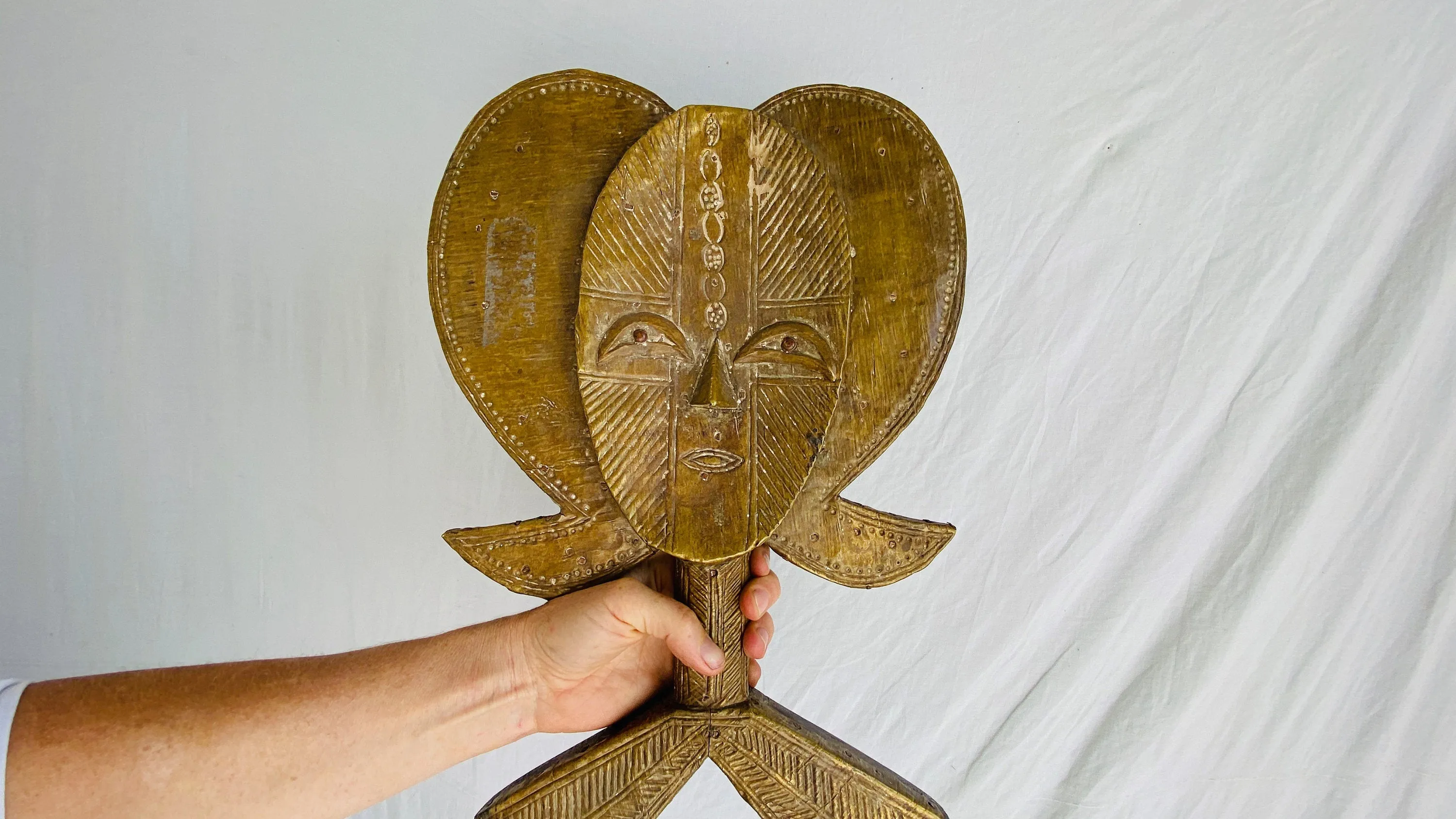 Bakota Relic. African Art. Brass & Wood Female Sculpture.
