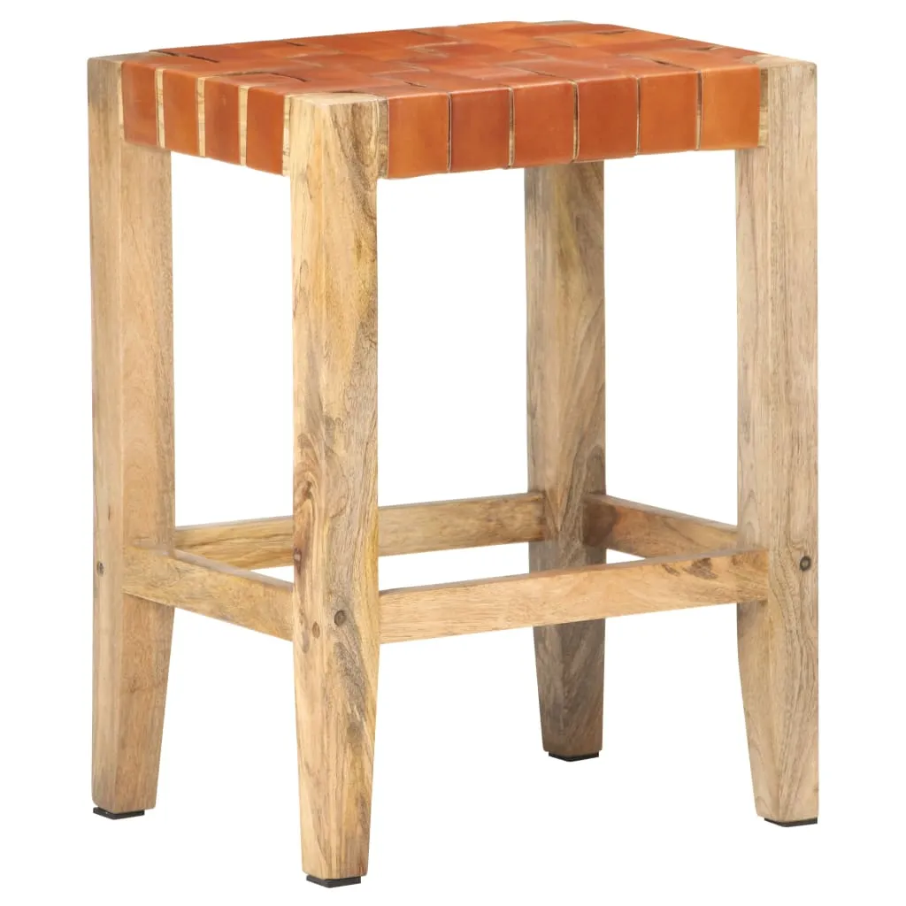 Bar Stools 2 pcs Brown Real Leather 60 cm