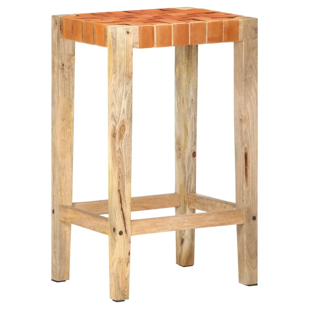 Bar Stools 2 pcs Brown Real Leather 75 cm