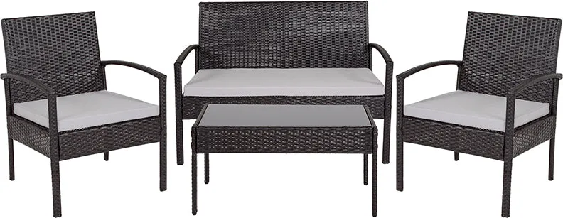 Belleair 4 Piece Black Patio Set with Steel Frame and Gray Cushions