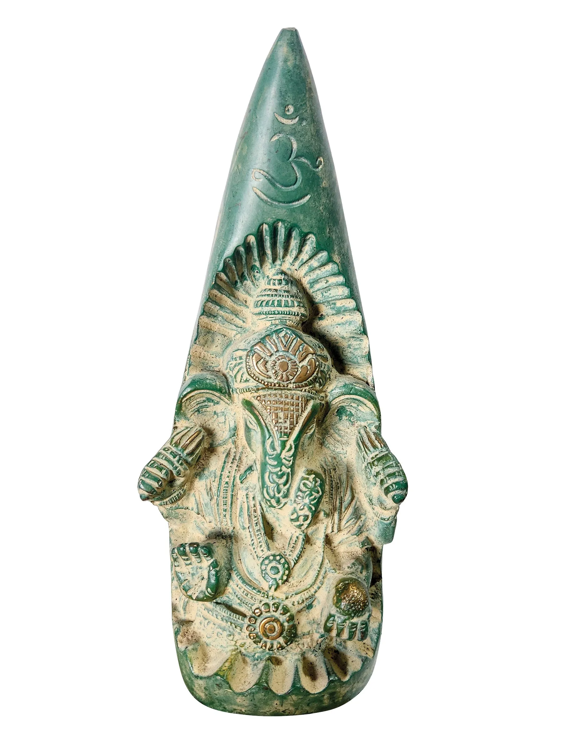 Brass Om Ganesh Statue Green Sand Finish