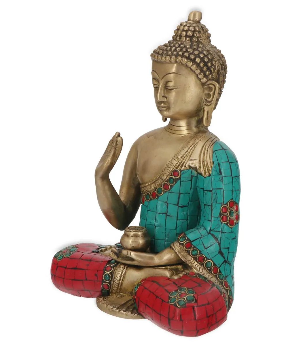 Buddha Statue with Colorful Detailing, Brass