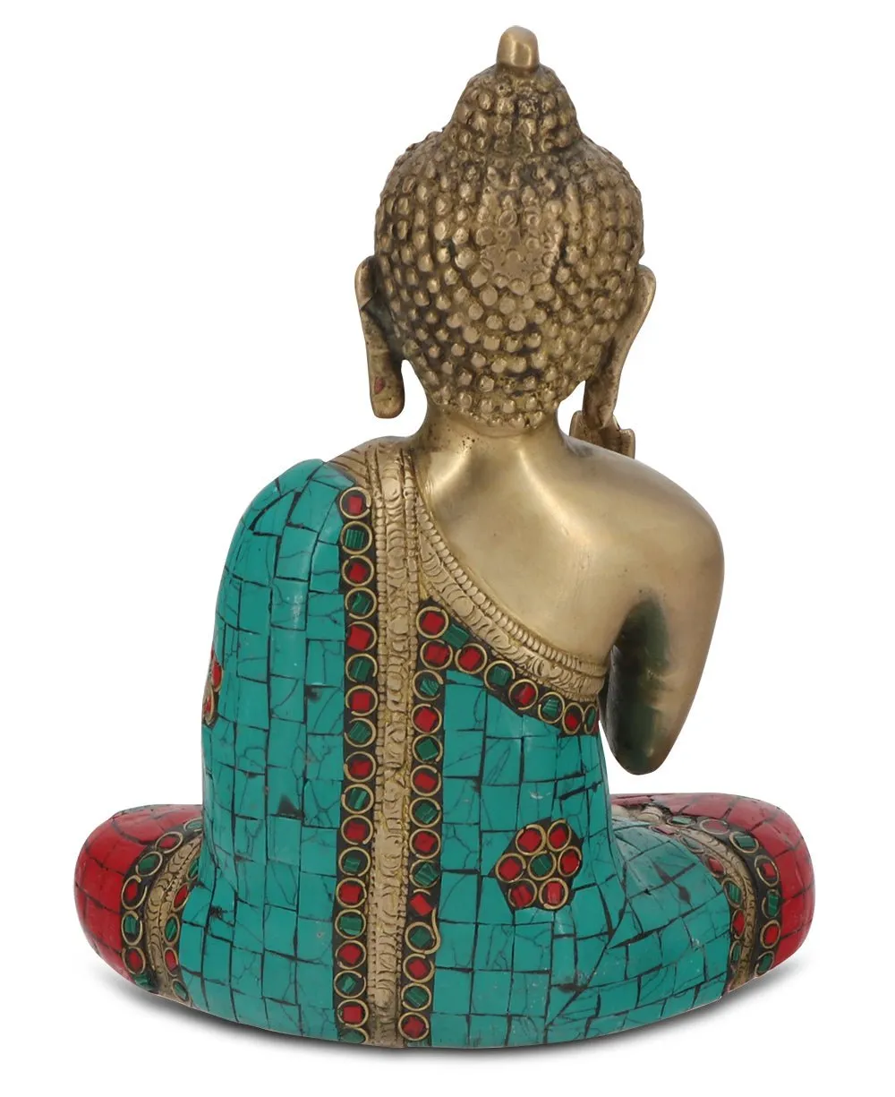 Buddha Statue with Colorful Detailing, Brass