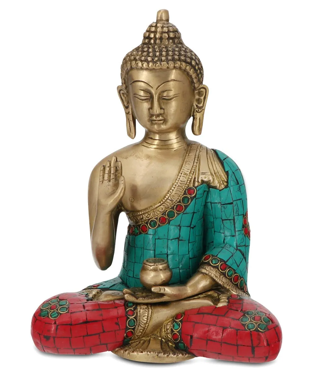 Buddha Statue with Colorful Detailing, Brass