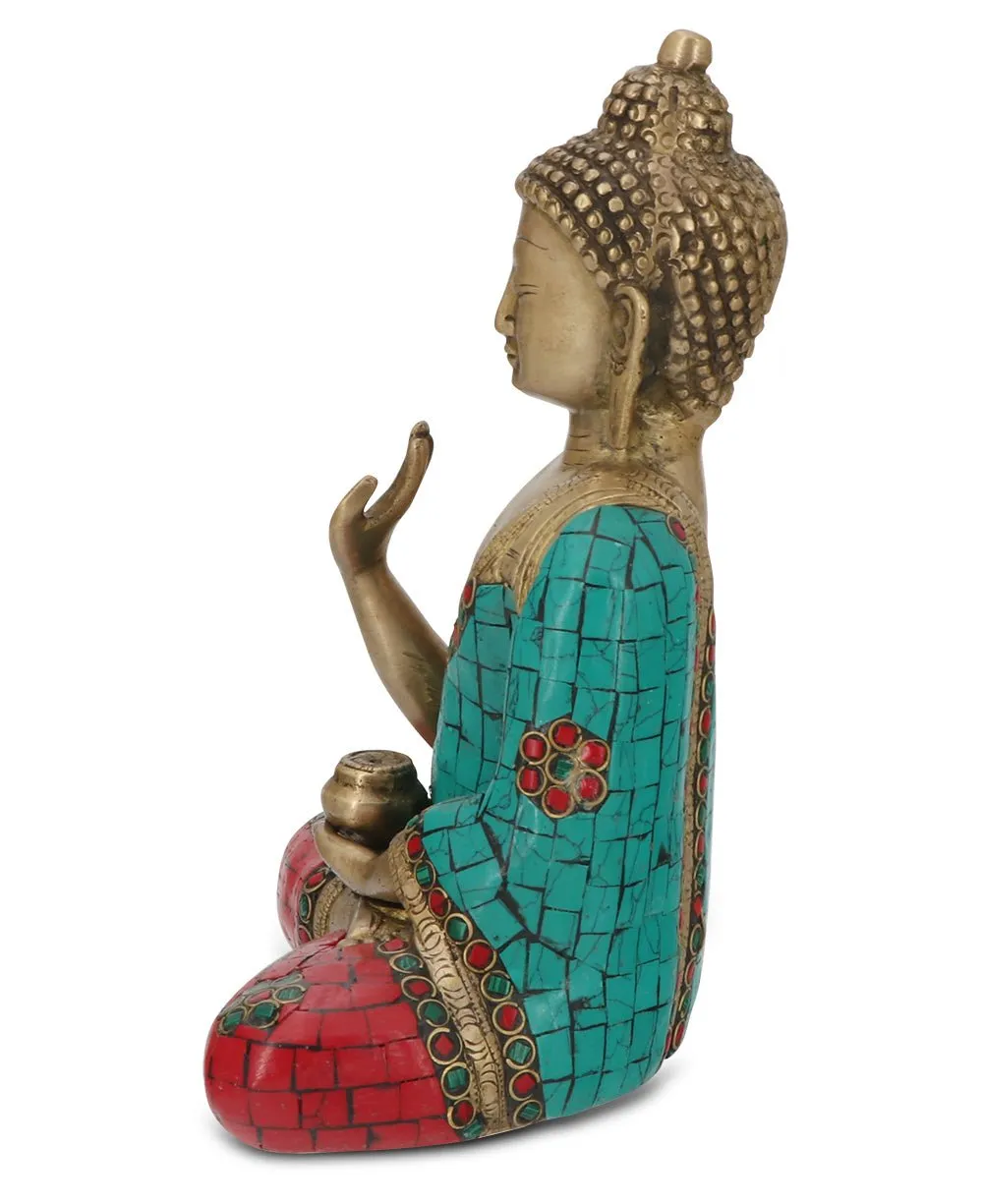 Buddha Statue with Colorful Detailing, Brass