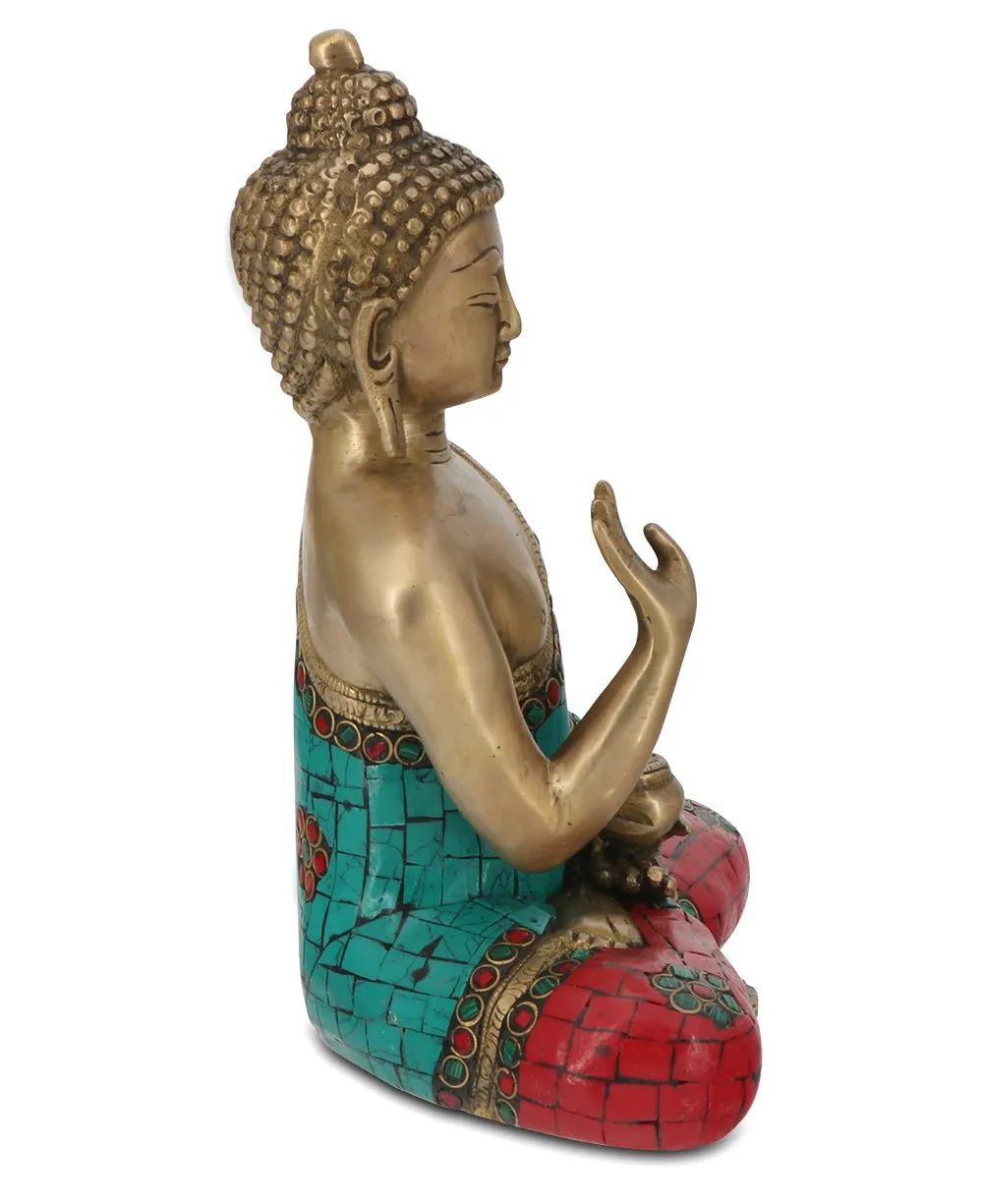 Buddha Statue with Colorful Detailing, Brass