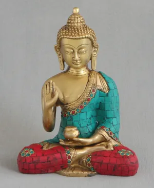 Buddha Statue with Colorful Detailing, Brass